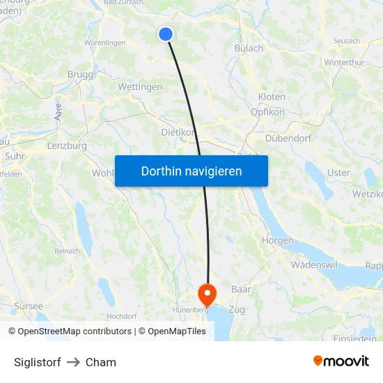 Siglistorf to Cham map