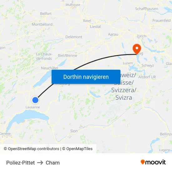 Poliez-Pittet to Cham map