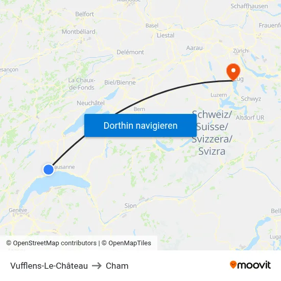 Vufflens-Le-Château to Cham map