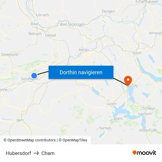 Hubersdorf to Cham map