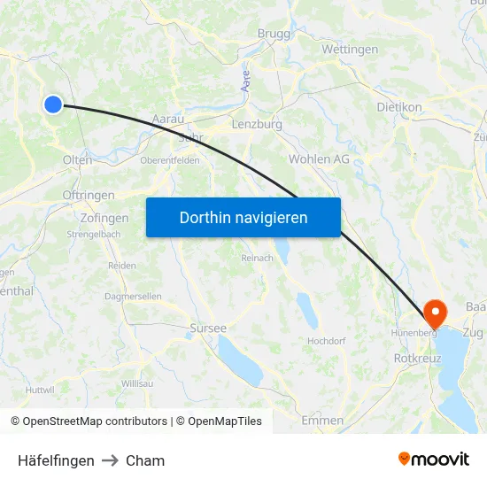 Häfelfingen to Cham map