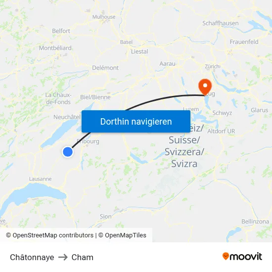 Châtonnaye to Cham map