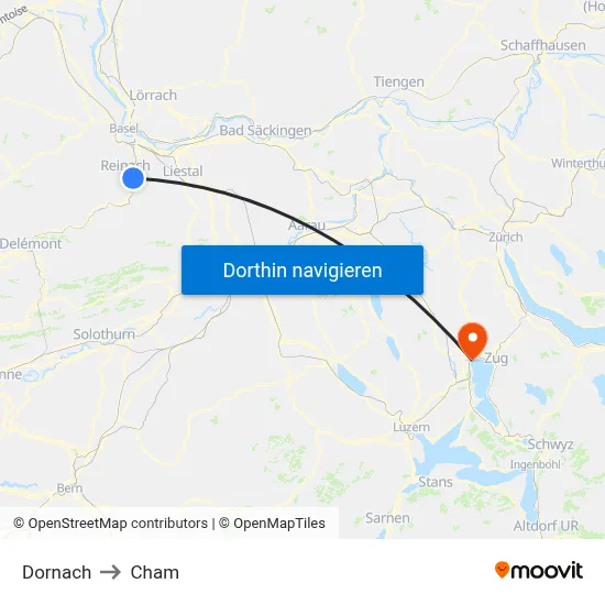 Dornach to Cham map