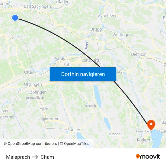 Maisprach to Cham map