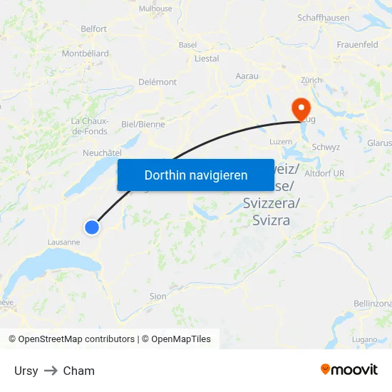 Ursy to Cham map
