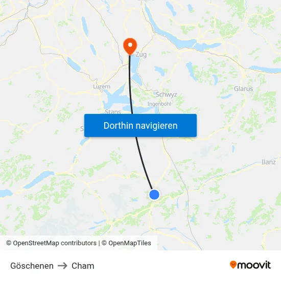 Göschenen to Cham map