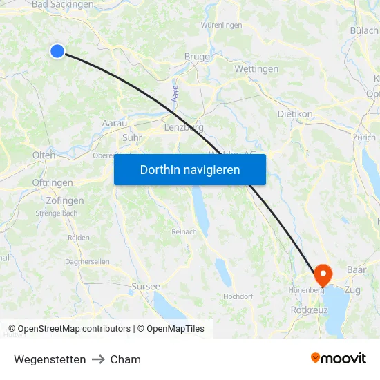Wegenstetten to Cham map
