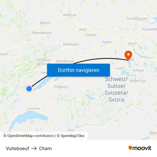 Vuiteboeuf to Cham map