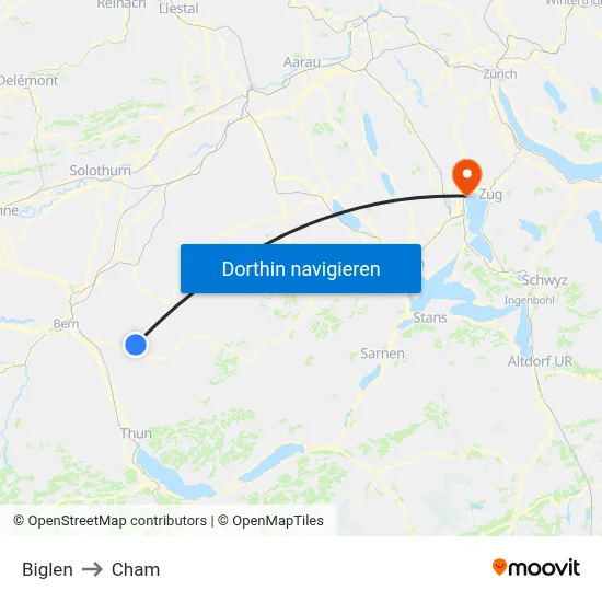 Biglen to Cham map