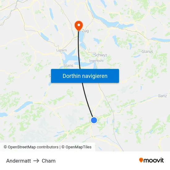 Andermatt to Cham map