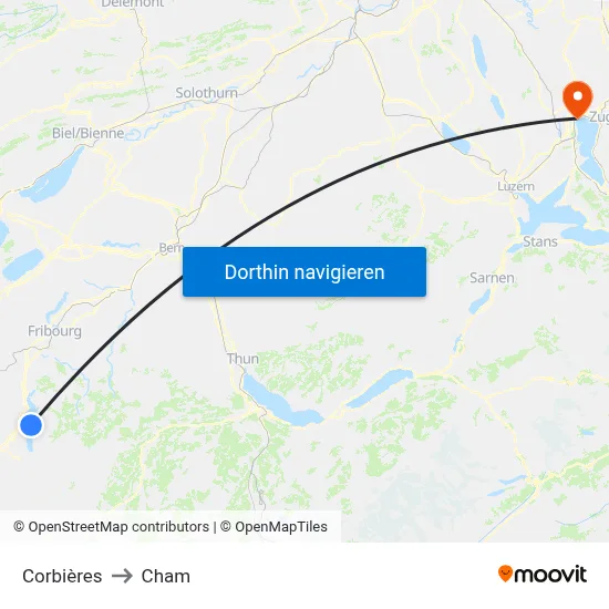 Corbières to Cham map