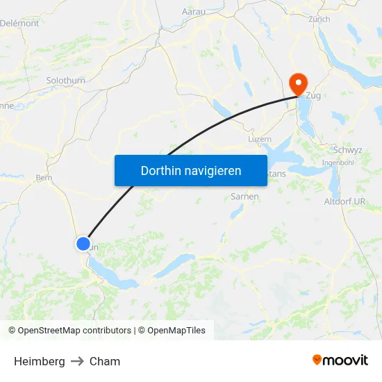 Heimberg to Cham map
