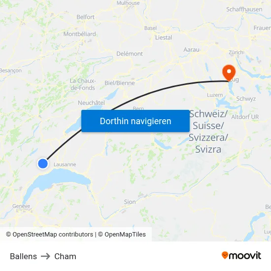 Ballens to Cham map