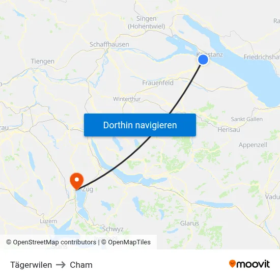 Tägerwilen to Cham map