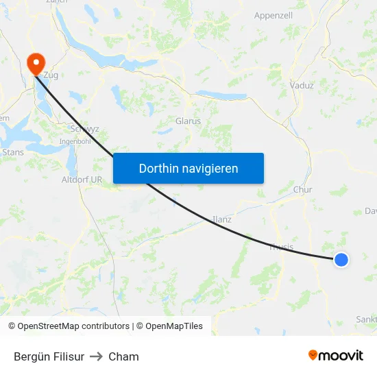 Bergün Filisur to Cham map