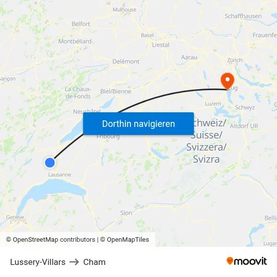 Lussery-Villars to Cham map