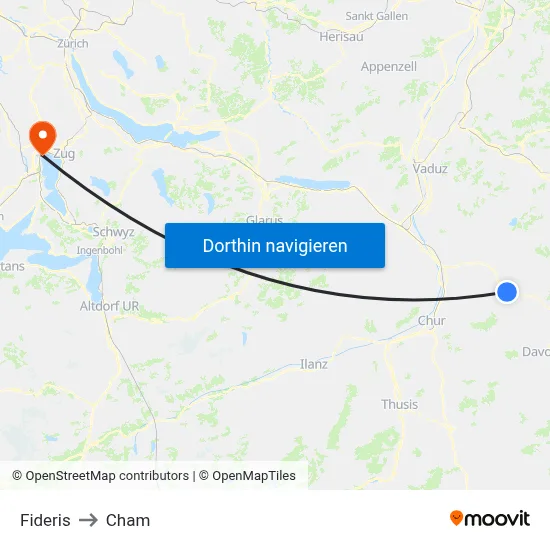 Fideris to Cham map