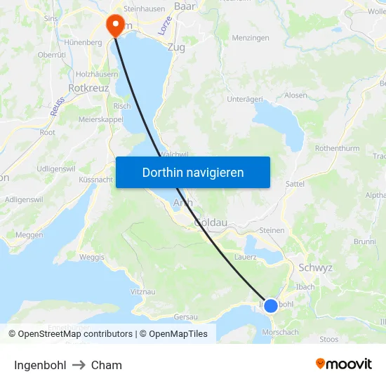 Ingenbohl to Cham map