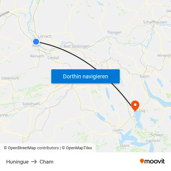 Huningue to Cham map