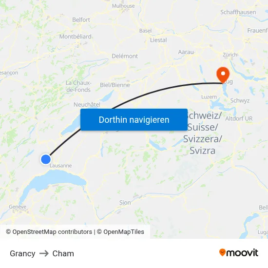 Grancy to Cham map