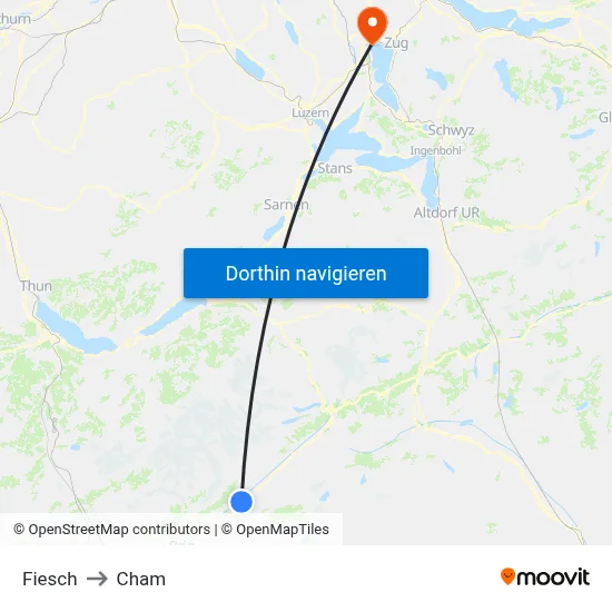 Fiesch to Cham map