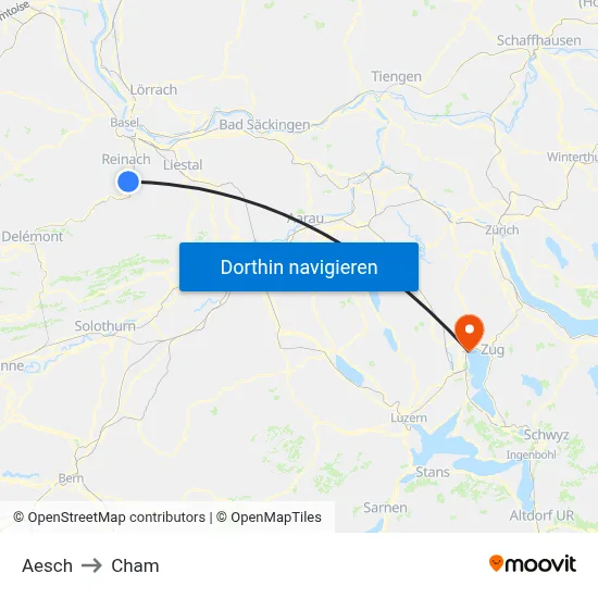 Aesch to Cham map