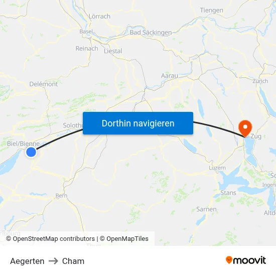 Aegerten to Cham map