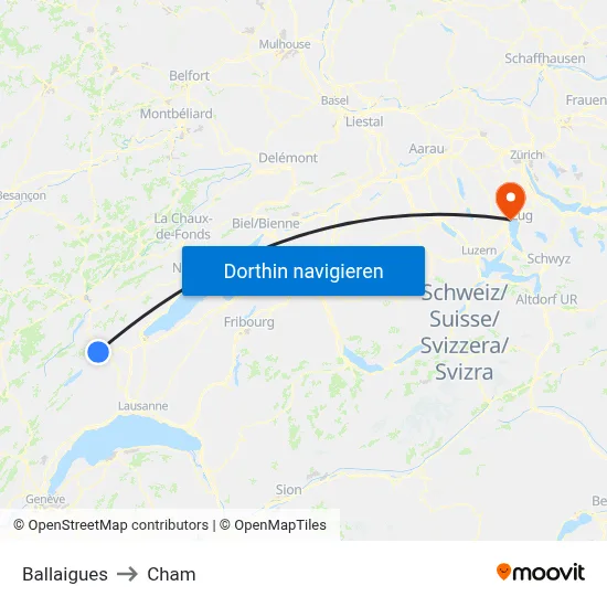Ballaigues to Cham map