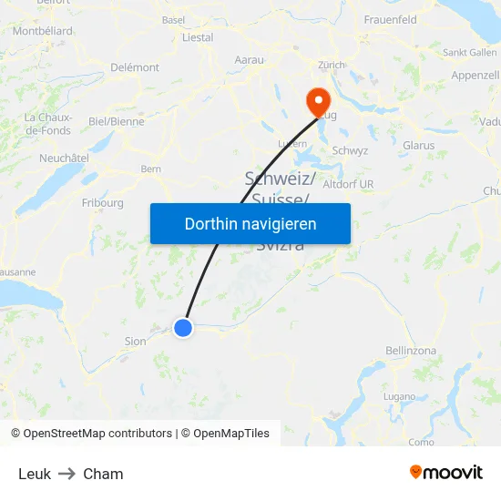 Leuk to Cham map