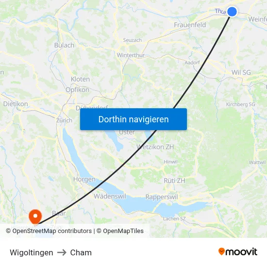 Wigoltingen to Cham map