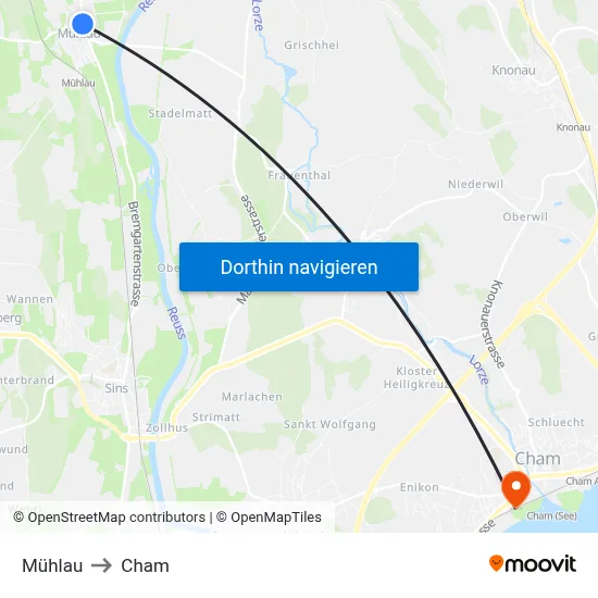 Mühlau to Cham map
