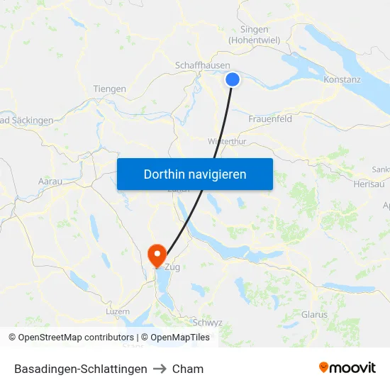 Basadingen-Schlattingen to Cham map