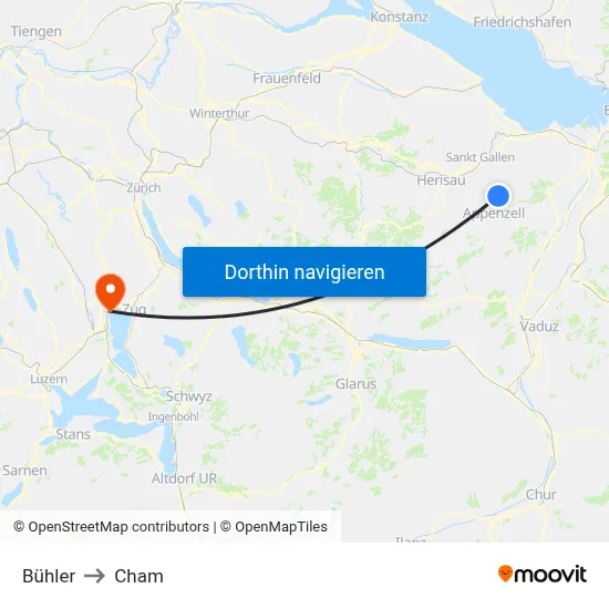 Bühler to Cham map