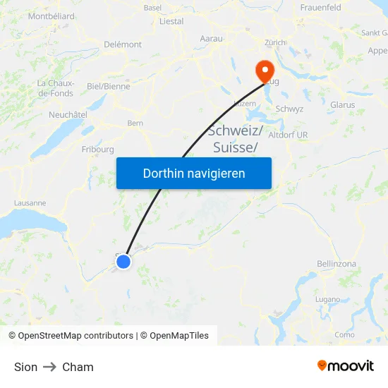 Sion to Cham map