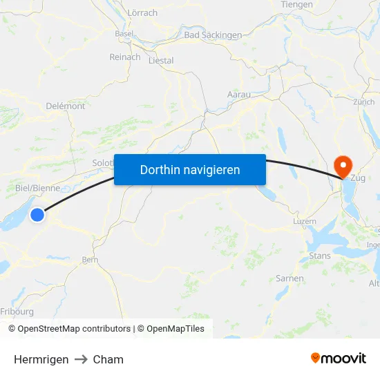 Hermrigen to Cham map