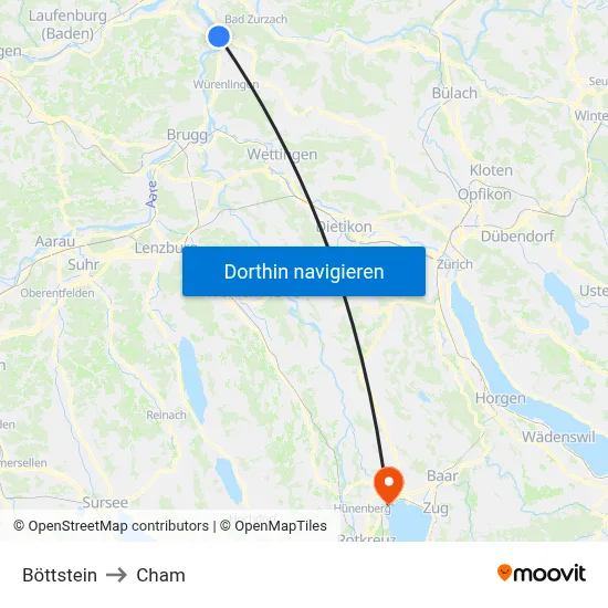 Böttstein to Cham map