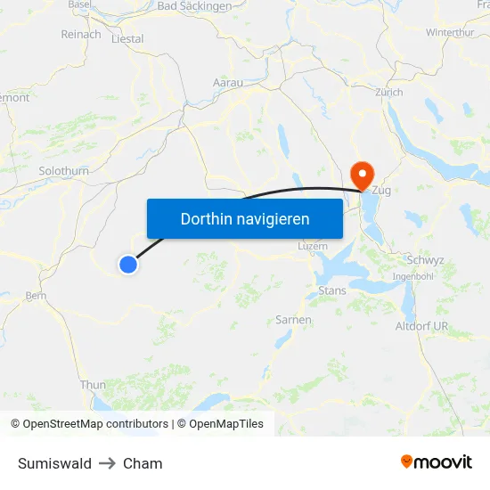 Sumiswald to Cham map