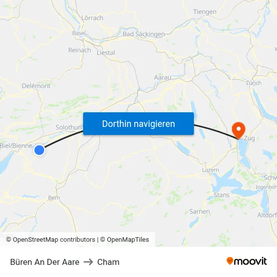 Büren An Der Aare to Cham map
