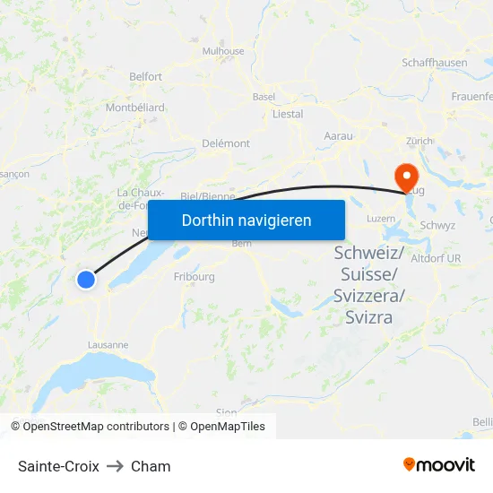 Sainte-Croix to Cham map