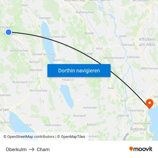 Oberkulm to Cham map
