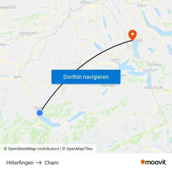 Hilterfingen to Cham map