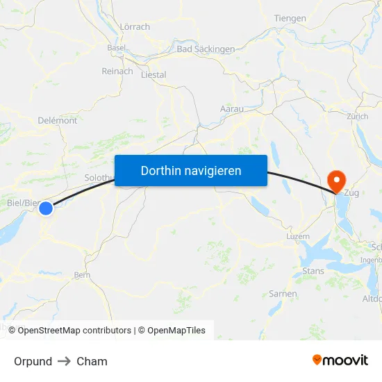 Orpund to Cham map