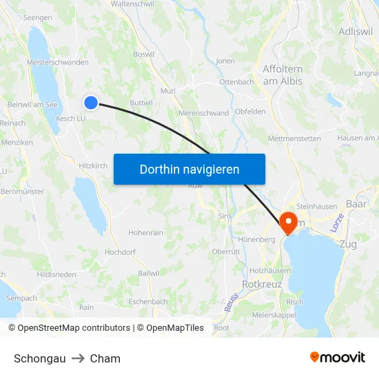Schongau to Cham map