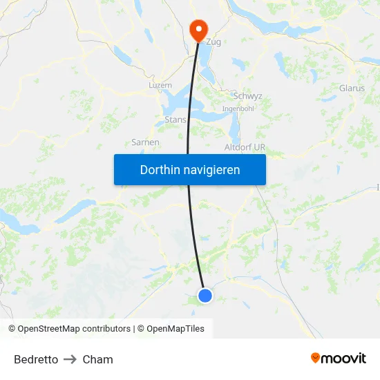 Bedretto to Cham map