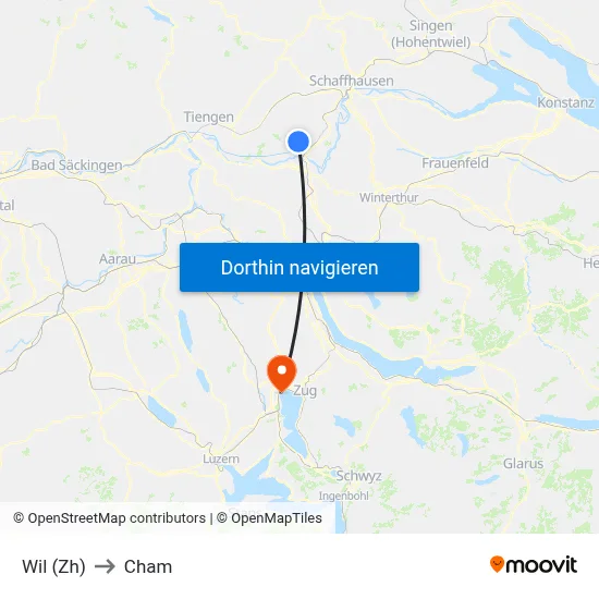 Wil (Zh) to Cham map