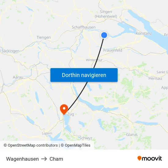 Wagenhausen to Cham map