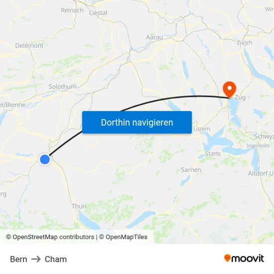 Bern to Cham map