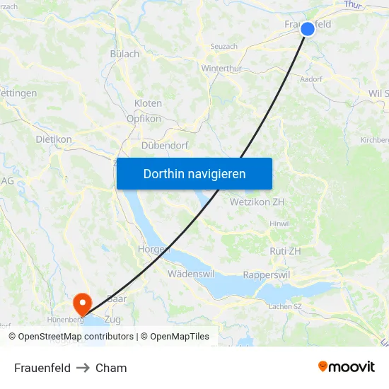 Frauenfeld to Cham map