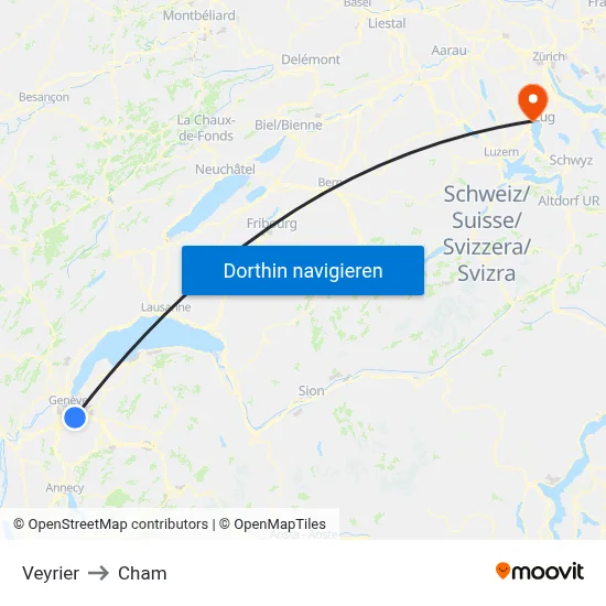 Veyrier to Cham map