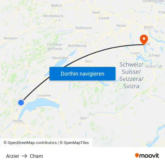 Arzier to Cham map